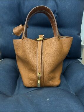 Pebbled Mini Tote Bag in Cognac Brown